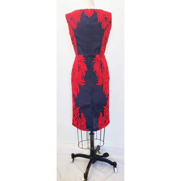 Pankaj & Nidhi Womens Spice Tree Dress Red Chain Stitch Navy Sleeveless - Picture 13 of 14